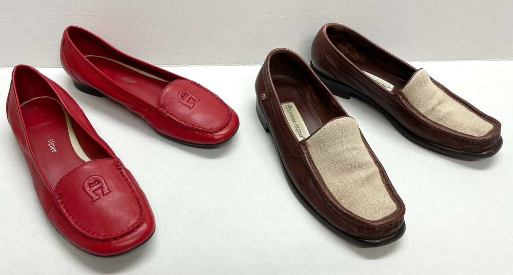 LOT of 2 Etienne Aigner Loafers Red Leather Brown Tweed Shoes Women’s Size 6.5M - Picture 1 of 10
